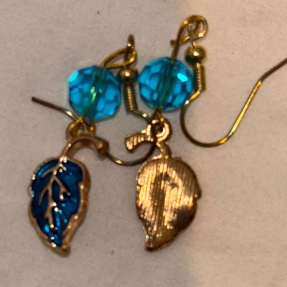 Neiman Marcus Gold and Blue Asymmetric Earrings - Picture 1 of 5